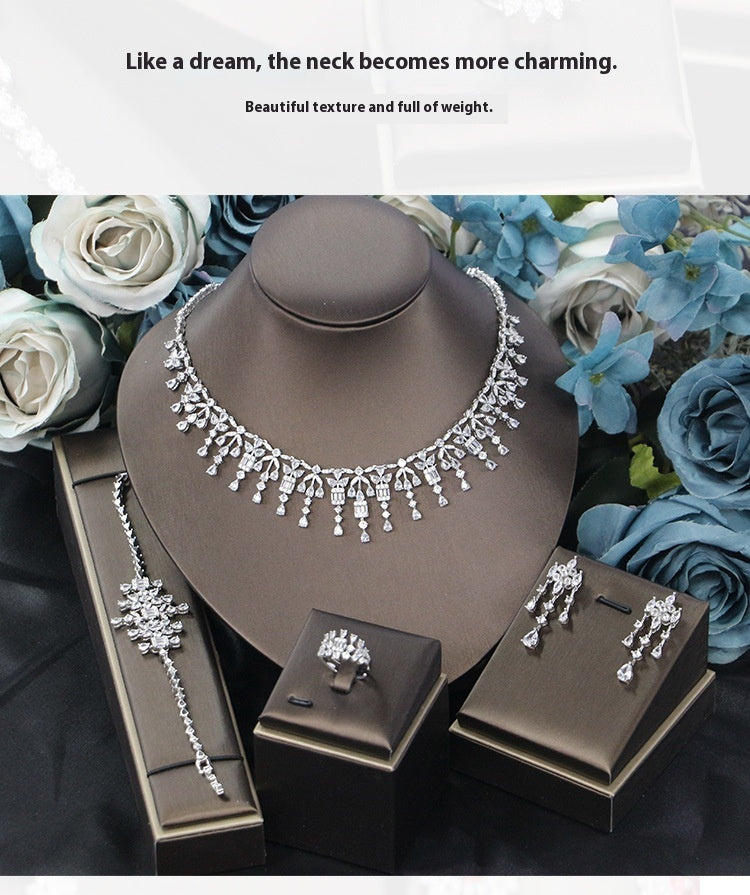 Bridal Zircon 3A Necklace Earrings Four-Piece Set