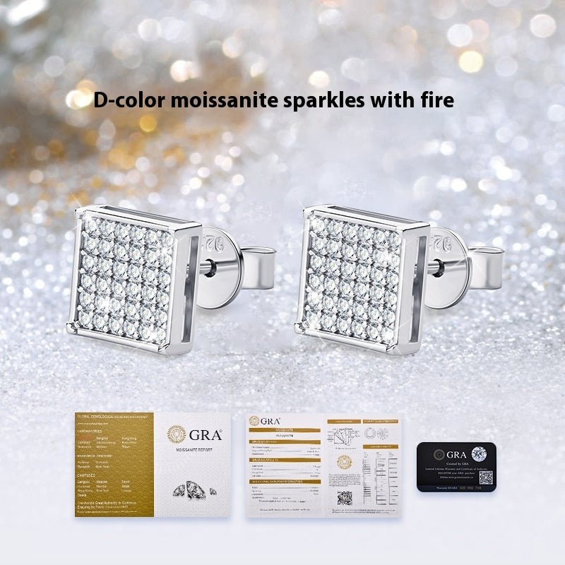 European And American Men's And Women's Pure Silver Square Earrings