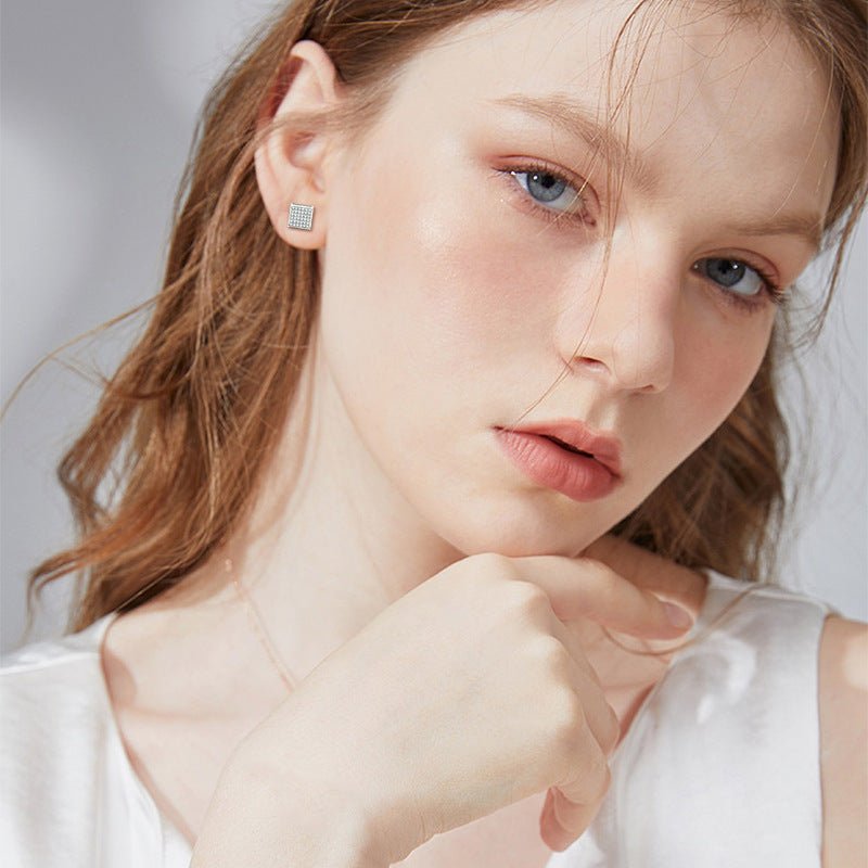 European And American Men's And Women's Pure Silver Square Earrings