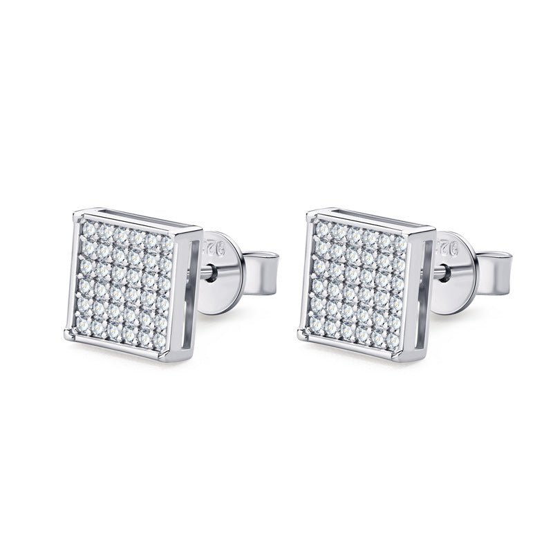 European And American Men's And Women's Pure Silver Square Earrings